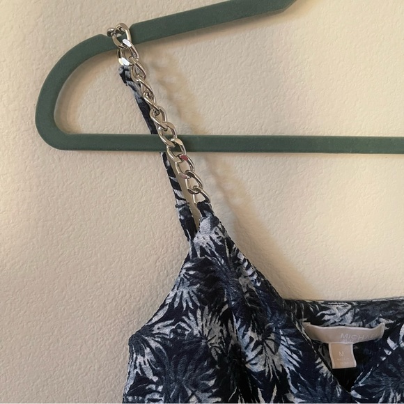 NWT Michael Kors Palm-Print Midi Dress with chain straps size M - Picture 9 of 15